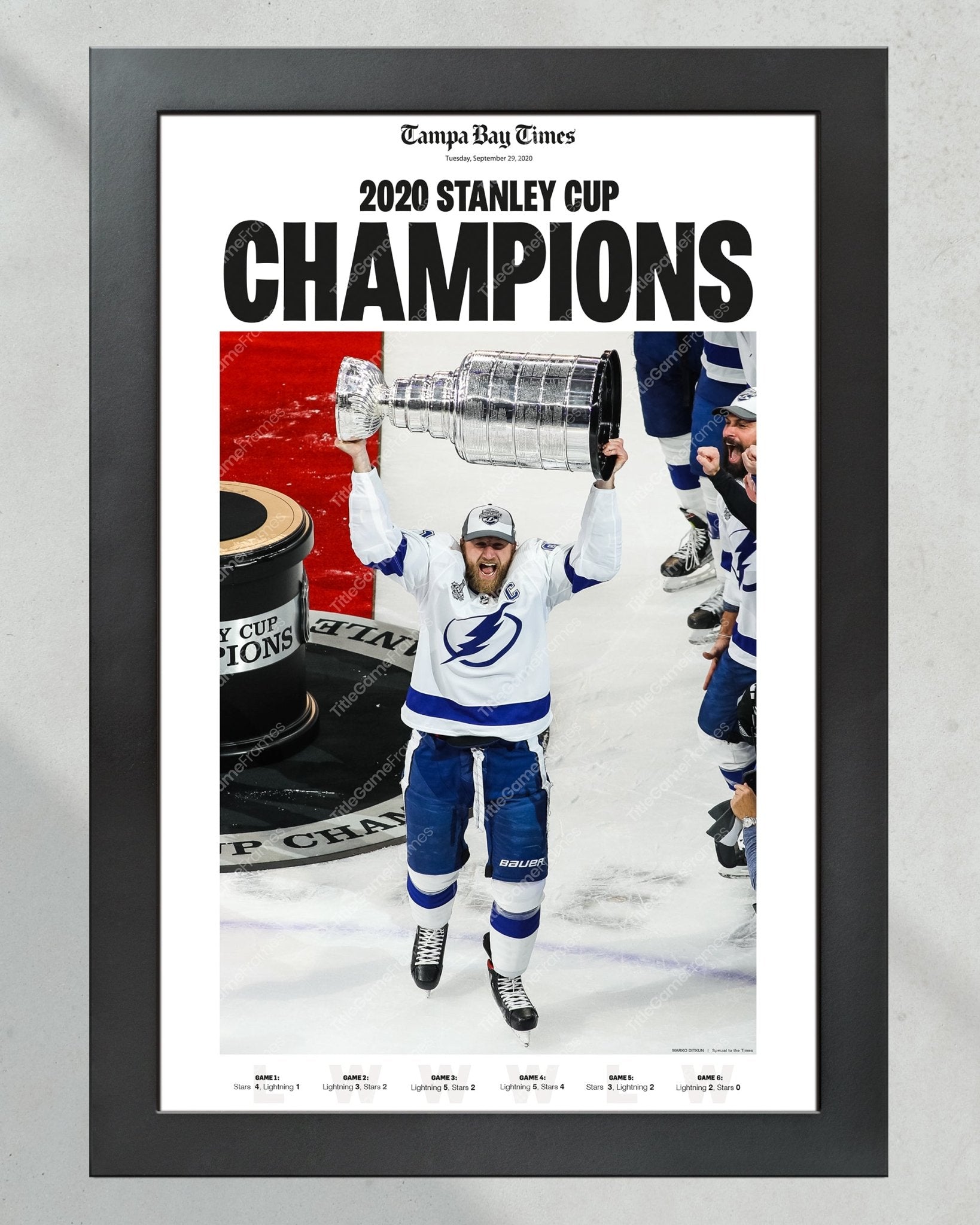 2020 Tampa Bay Lightning Stanley Cup Framed Print - Title Game Frames