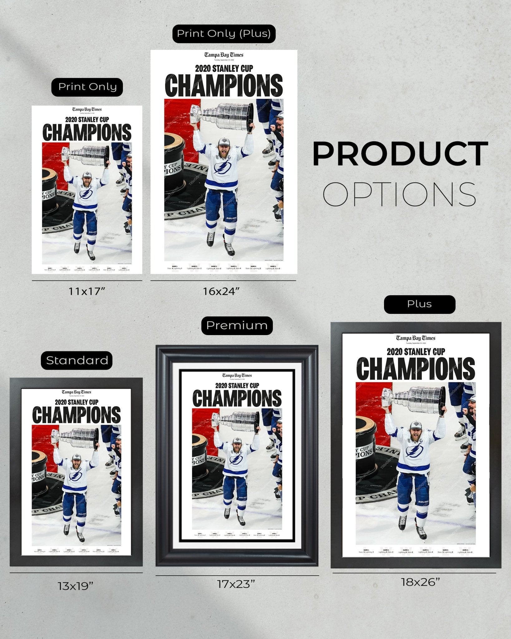 2020 Tampa Bay Lightning Stanley Cup Framed Print - Title Game Frames