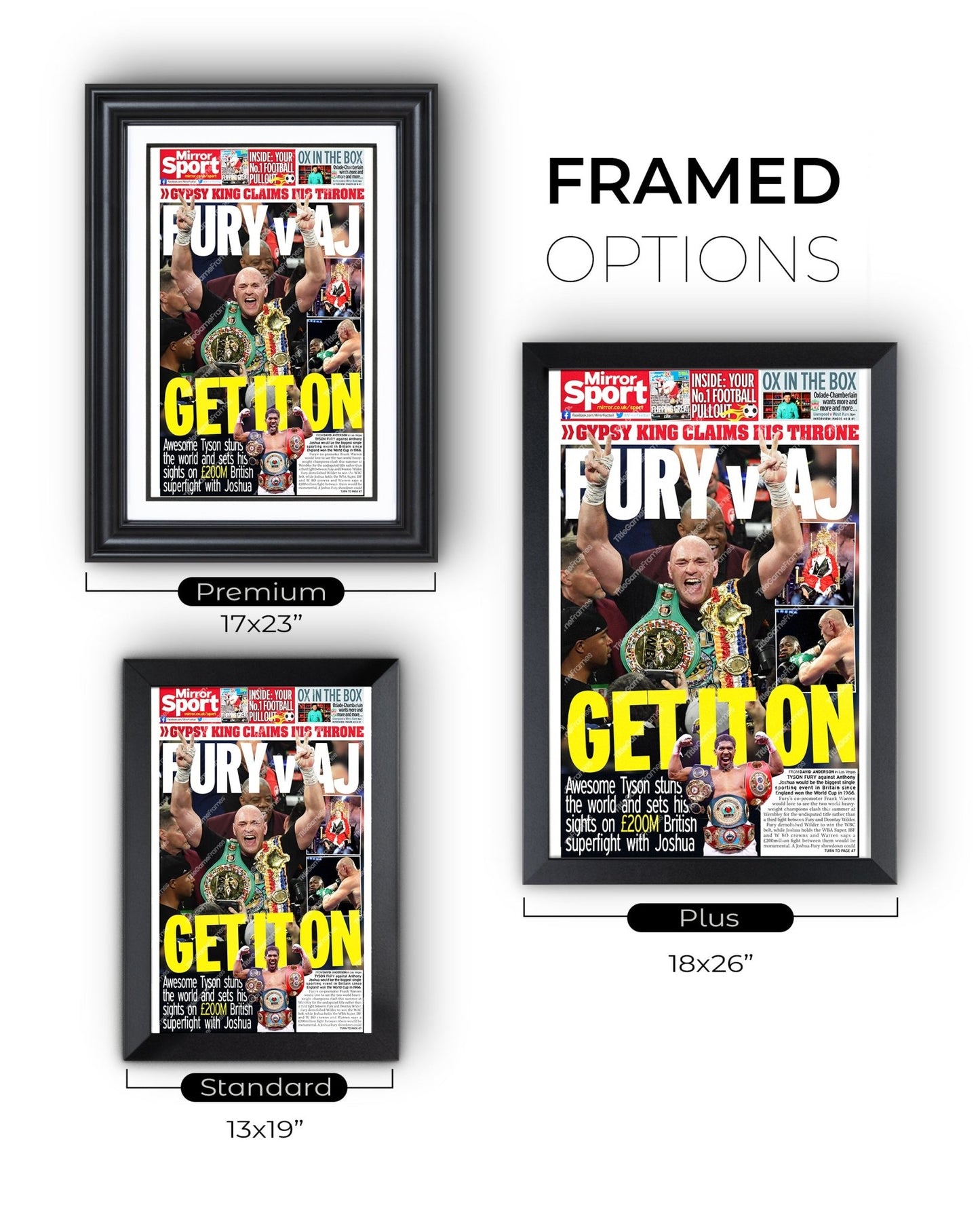 2020 Tyson Fury vs. Deontay Wilder Heavyweight Boxing Framed Front Page Newspaper Print - Title Game Frames