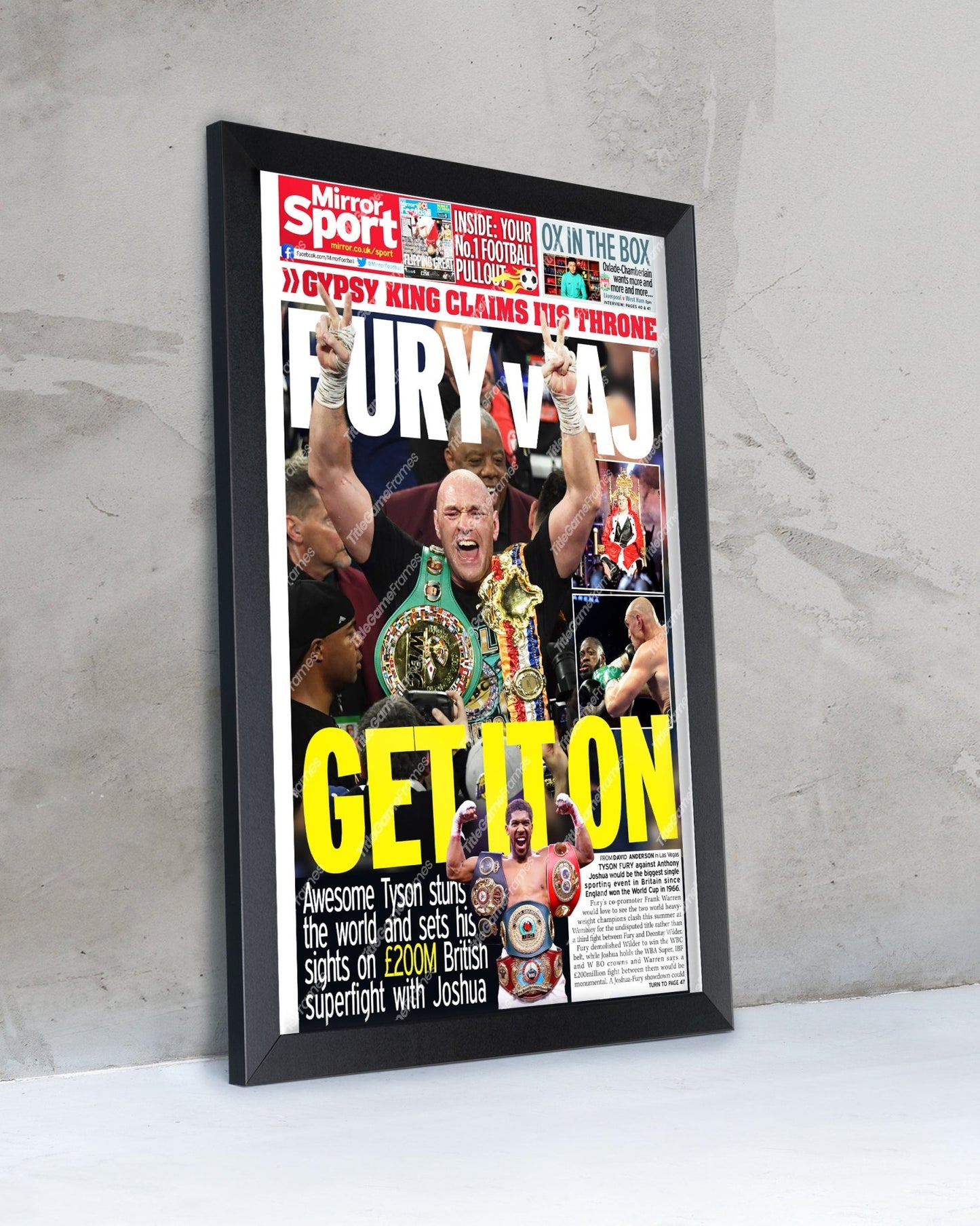 2020 Tyson Fury vs. Deontay Wilder Heavyweight Boxing Framed Front Page Newspaper Print - Title Game Frames