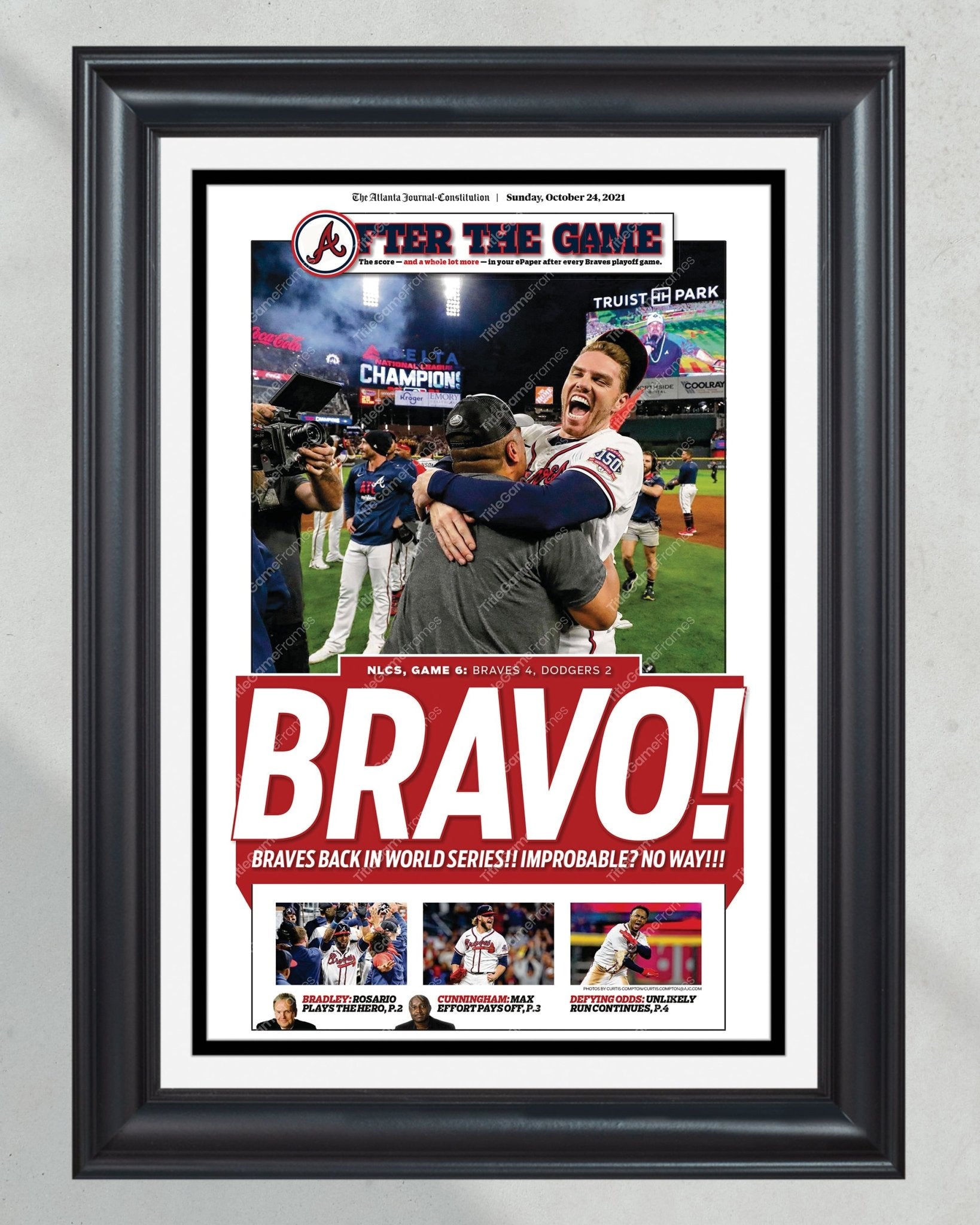 2021 Atlanta Braves NLCS Champions Framed Front Page Newspaper Print - Title Game Frames