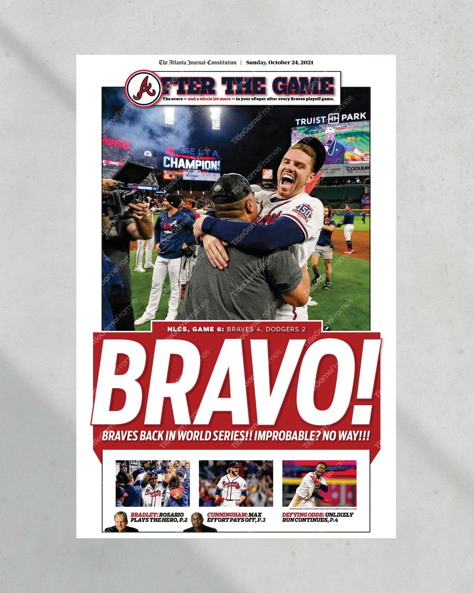 2021 Atlanta Braves NLCS Champions Framed Front Page Newspaper Print - Title Game Frames