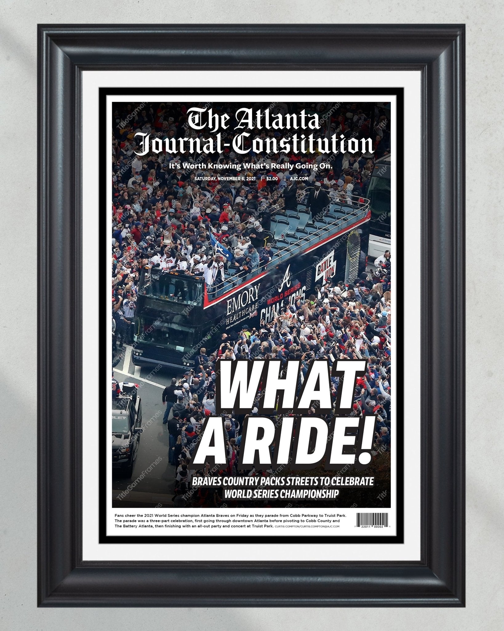 2021 Atlanta Braves Parade World Series Champions Framed Front Page Newspaper Print - Title Game Frames