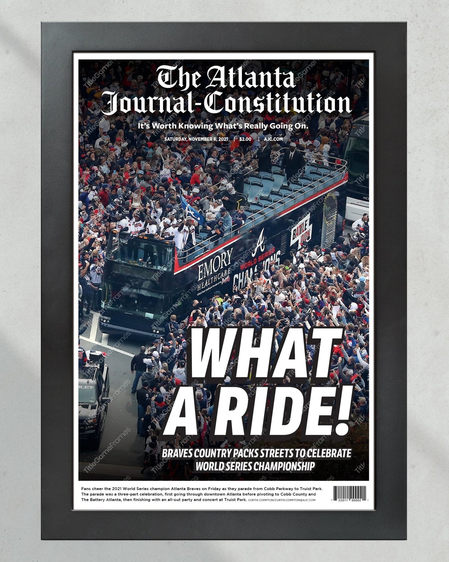 2021 Atlanta Braves Parade World Series Champions Framed Front Page Newspaper Print - Title Game Frames