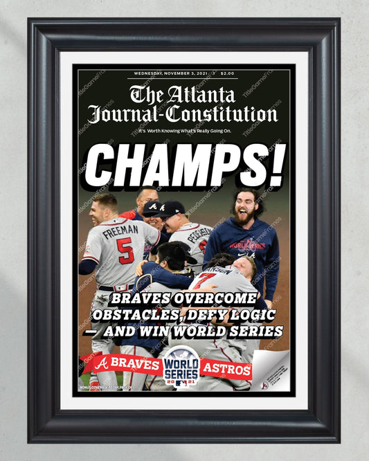2021 Atlanta Braves World Series Champions Framed Front Page Newspaper Print “Champs” - Title Game Frames