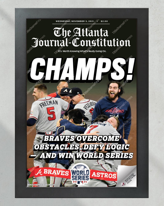 2021 Atlanta Braves World Series Champions Framed Front Page Newspaper Print “Champs” - Title Game Frames