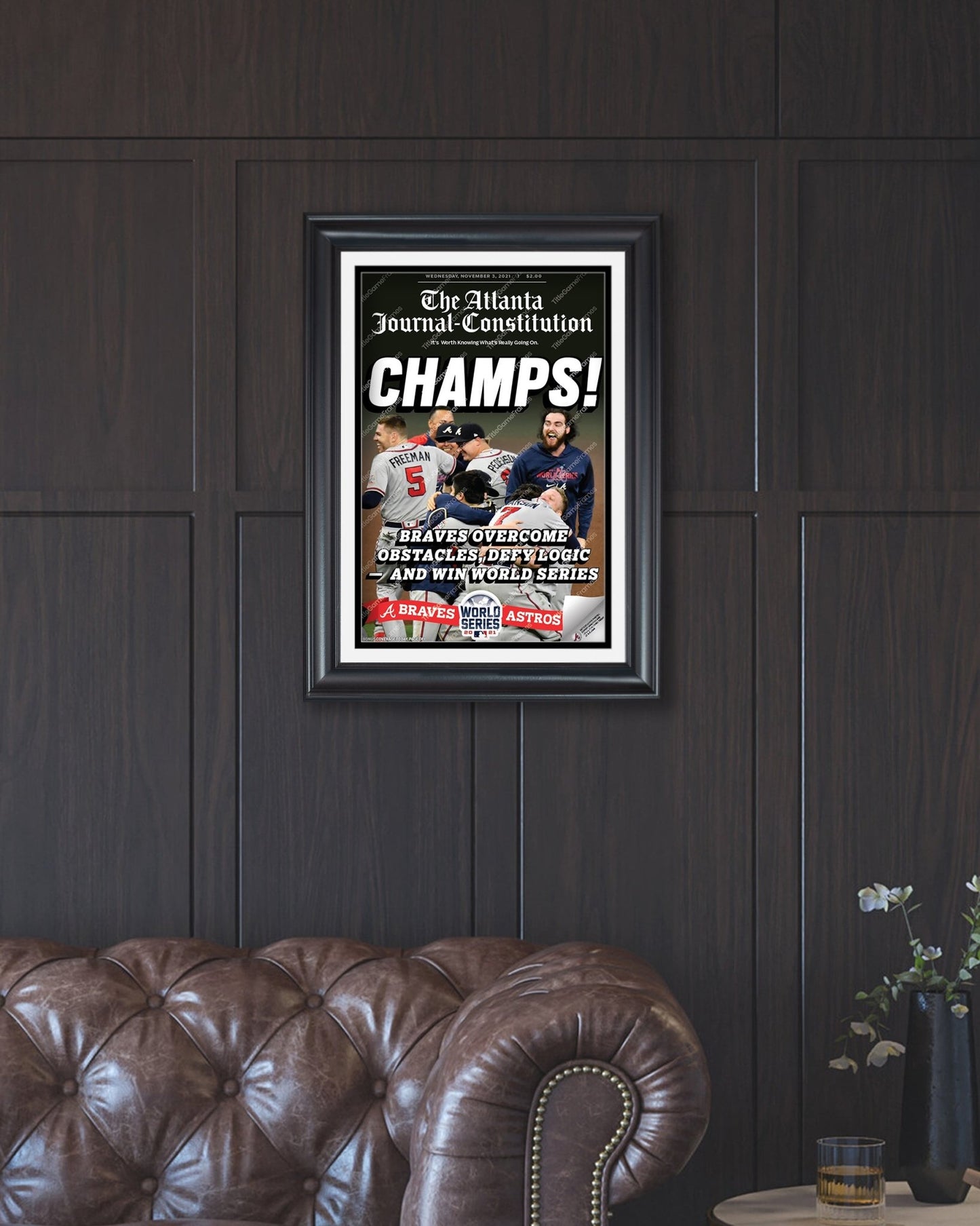 2021 Atlanta Braves World Series Champions Framed Front Page Newspaper Print “Champs” - Title Game Frames