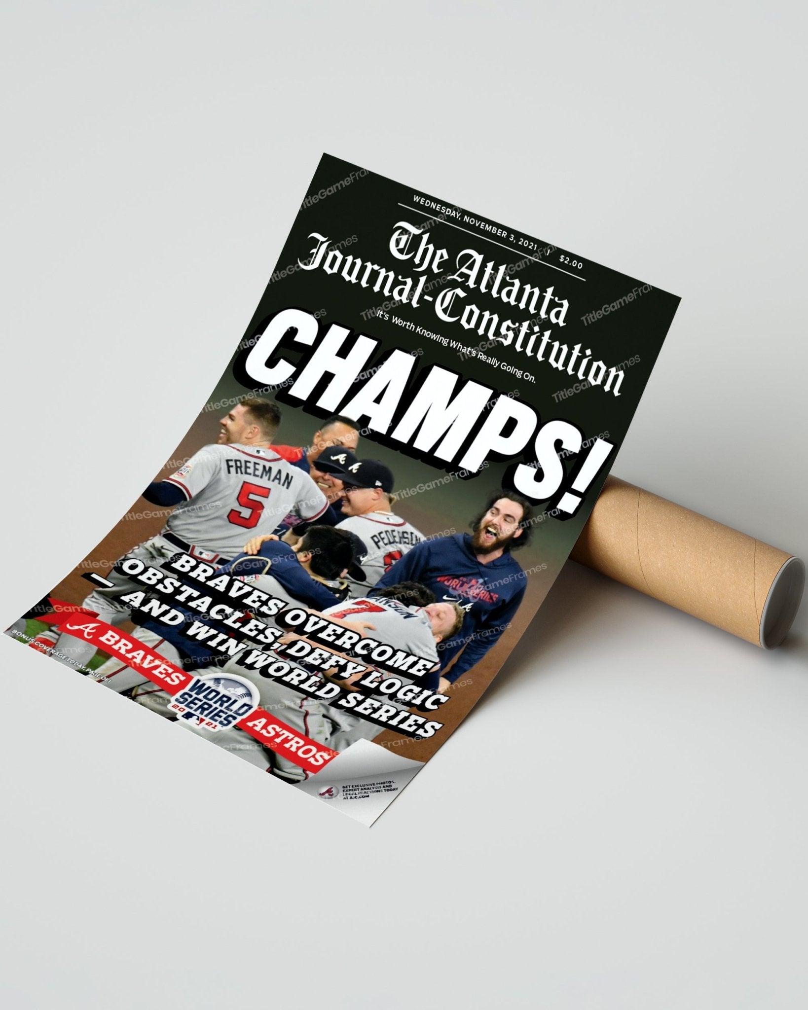 2021 Atlanta Braves World Series Champions Framed Front Page Newspaper Print “Champs” - Title Game Frames