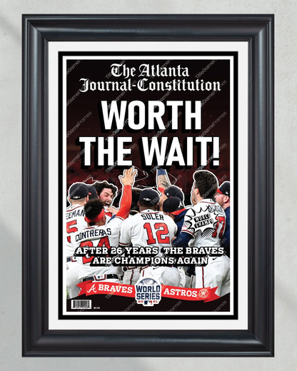 2021 Atlanta Braves “Worth the Wait” World Series Champions Framed Front Page Newspaper Print - Title Game Frames