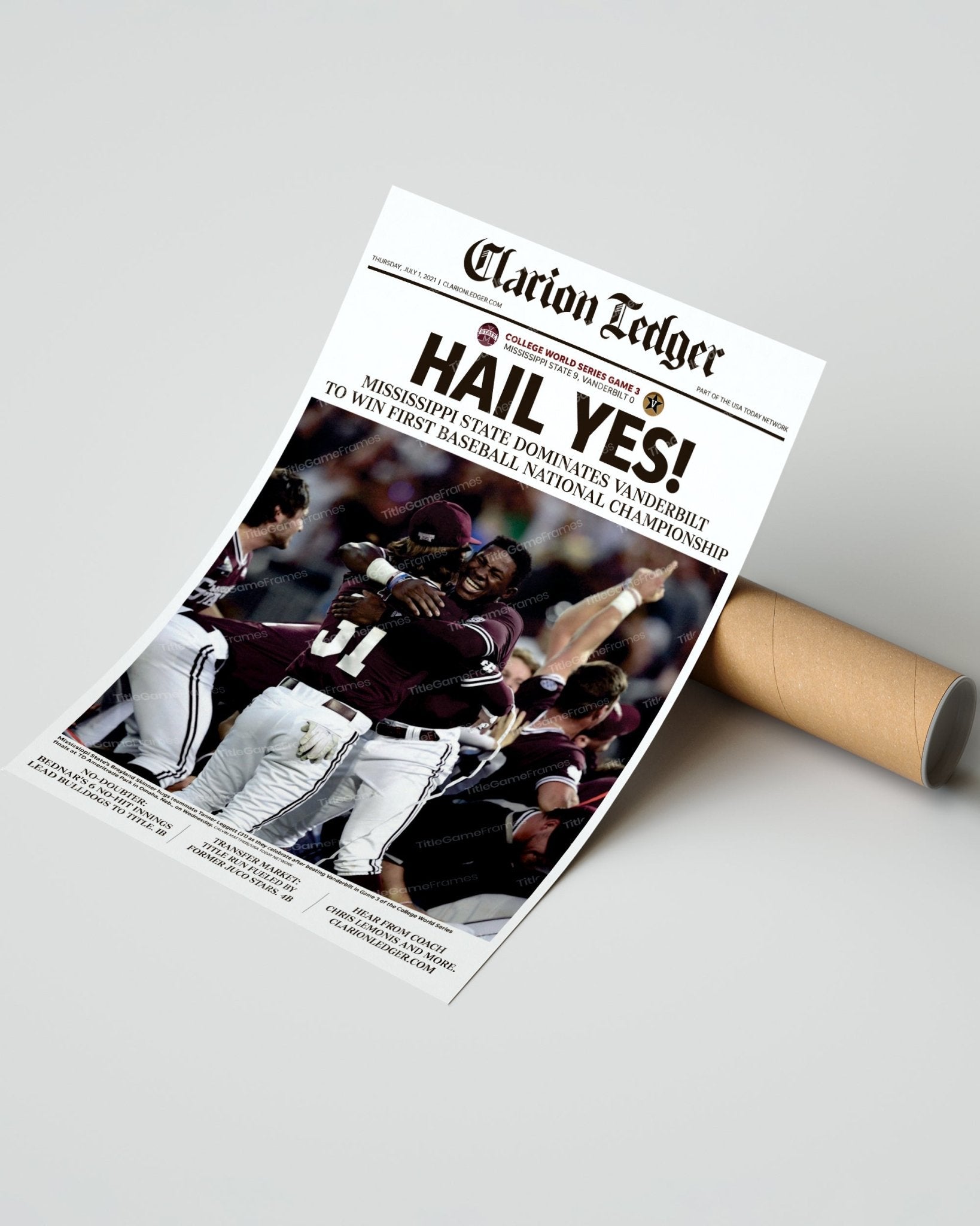 2021 Mississippi State Bulldogs College World Series Champion Framed Newspaper Front Page Print - Title Game Frames