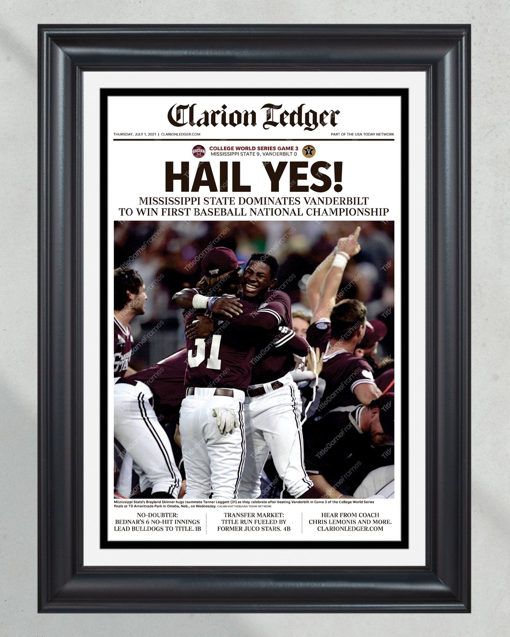 2021 Mississippi State Bulldogs College World Series Champion Framed Newspaper Front Page Print - Title Game Frames