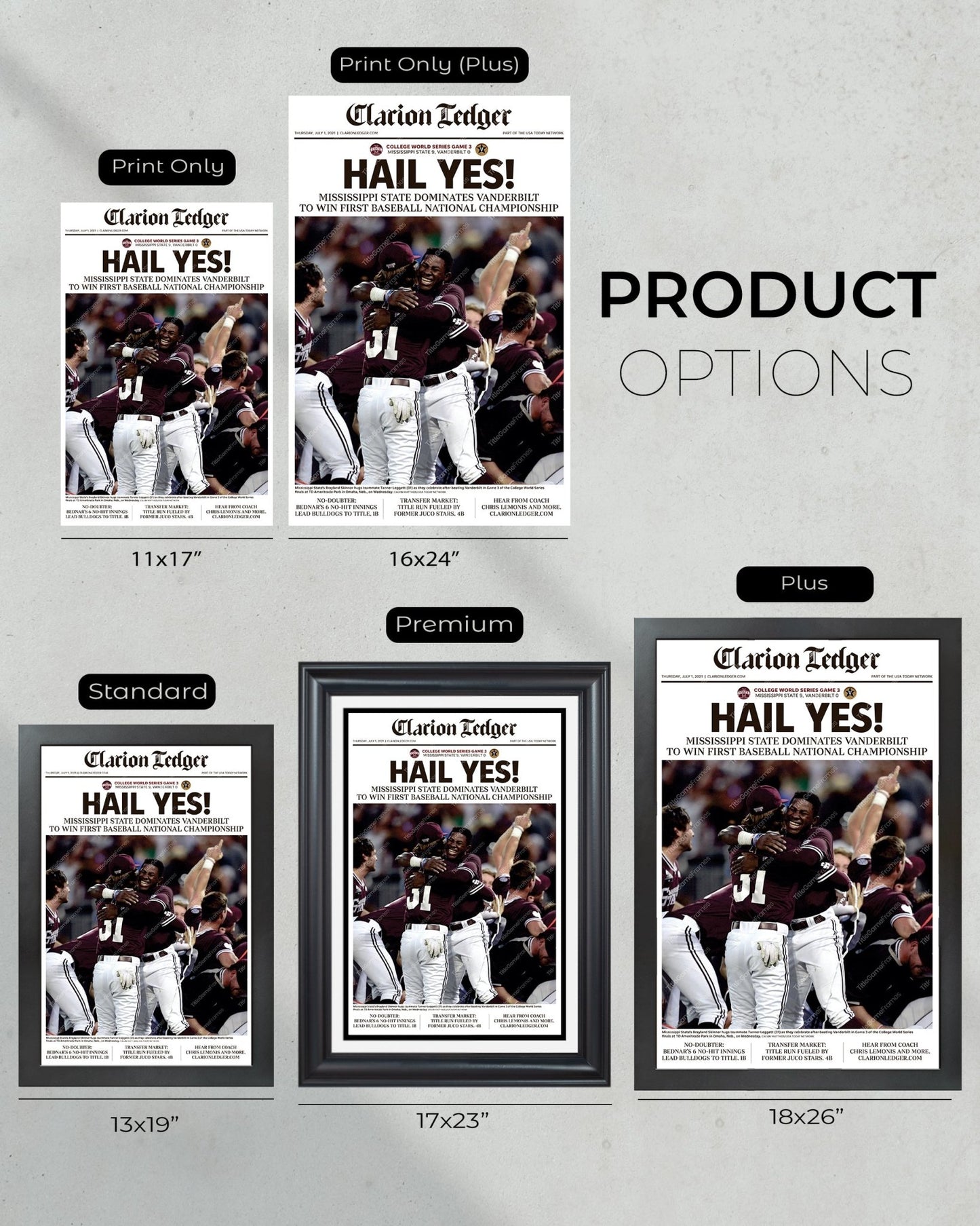 2021 Mississippi State Bulldogs College World Series Champion Framed Newspaper Front Page Print - Title Game Frames