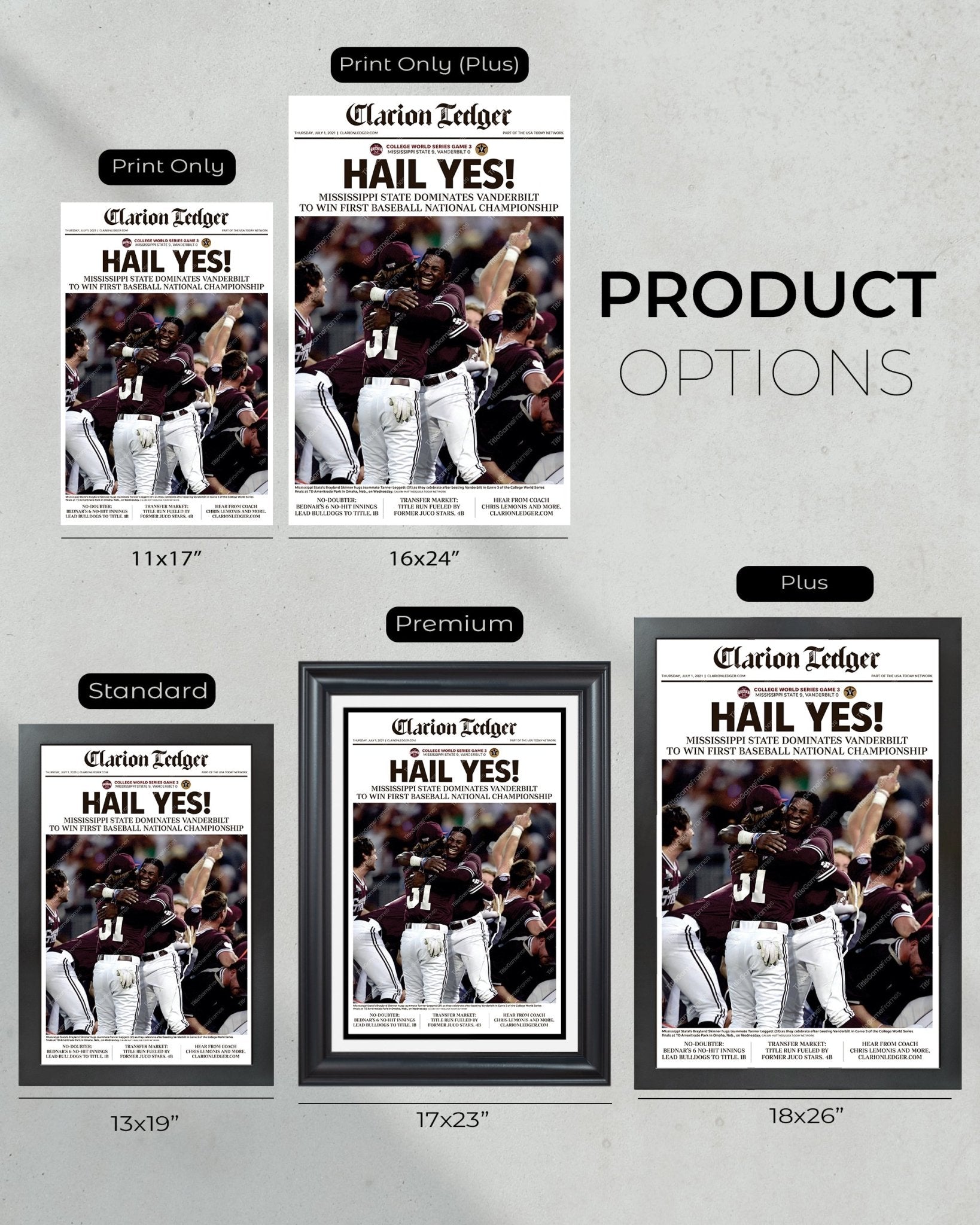 2021 Mississippi State Bulldogs College World Series Champion Framed Newspaper Front Page Print - Title Game Frames