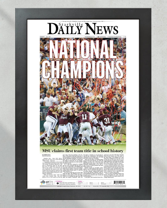 2021 Mississippi State College World Series Champions Framed Front Page Newspaper Print - Title Game Frames