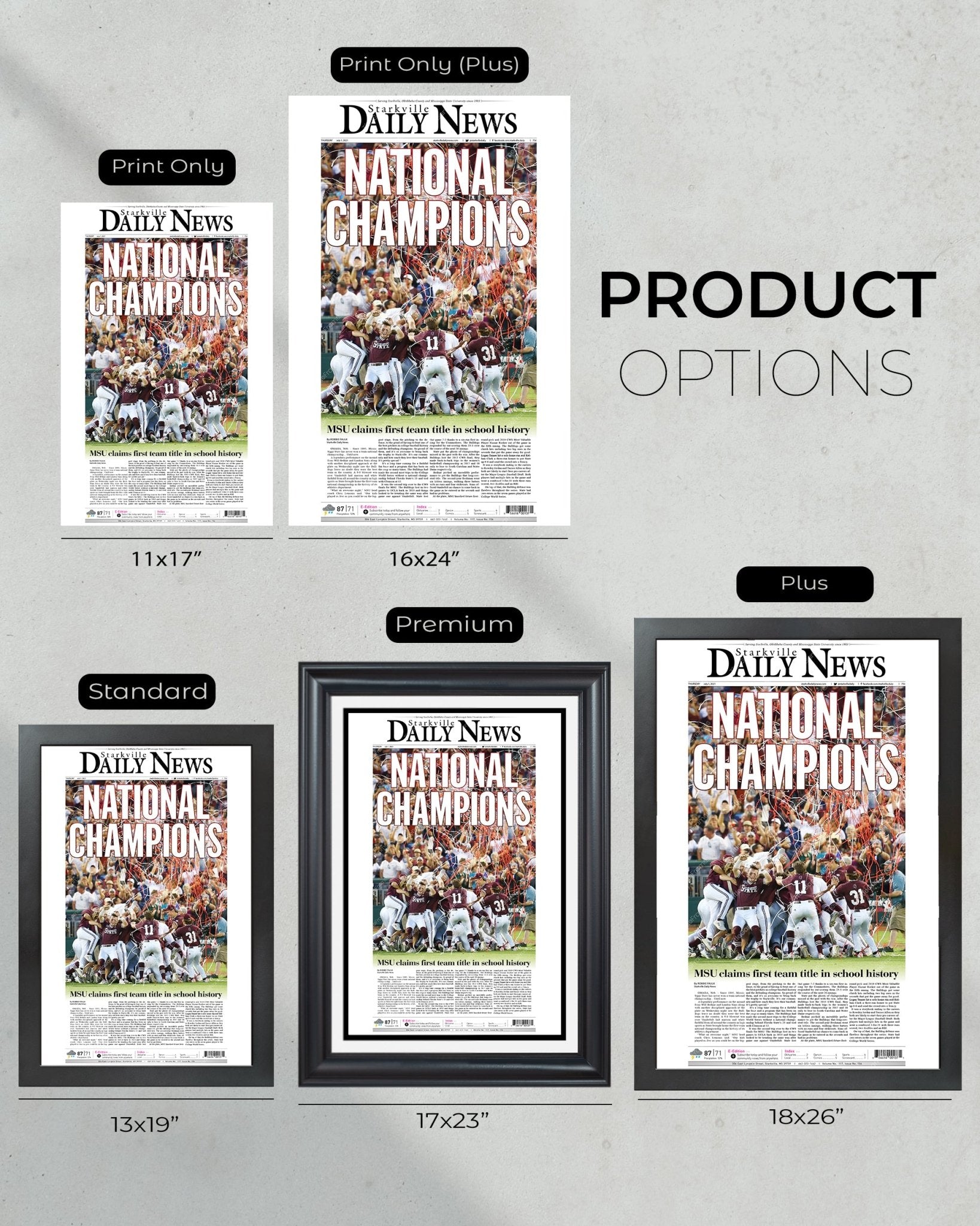 2021 Mississippi State College World Series Champions Framed Front Page Newspaper Print - Title Game Frames