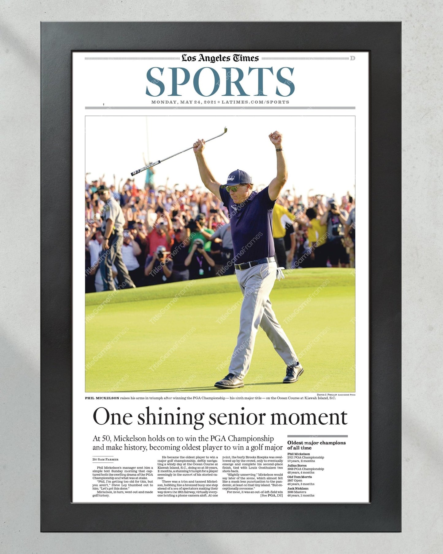 2021 Phil Mickelson PGA Championship Framed Newspaper Front Page Print - Title Game Frames