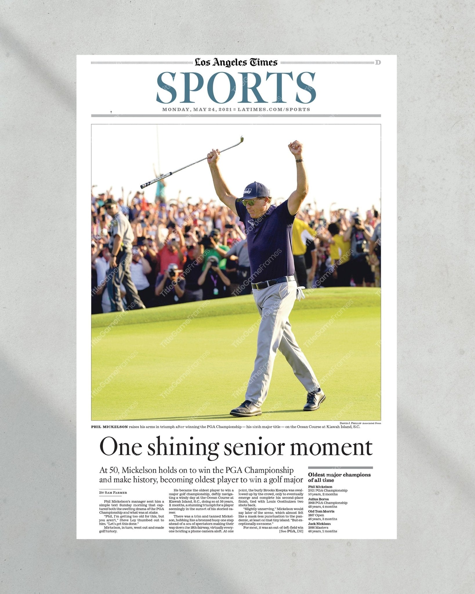 2021 Phil Mickelson PGA Championship Framed Newspaper Front Page Print - Title Game Frames