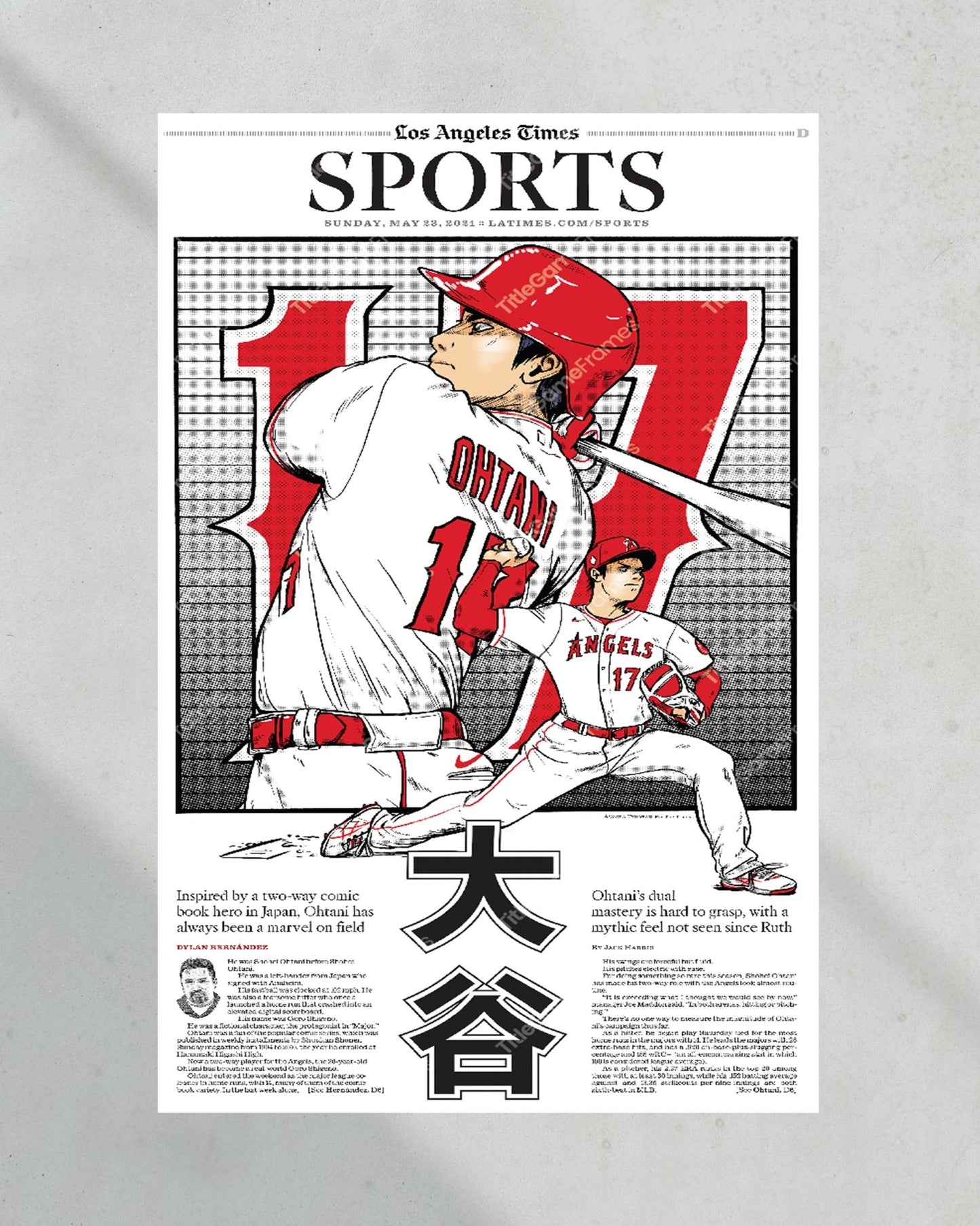 2021 Shohei Ohtani Los Angelos Angels LA Times Framed Front Page Newspaper Print - Title Game Frames