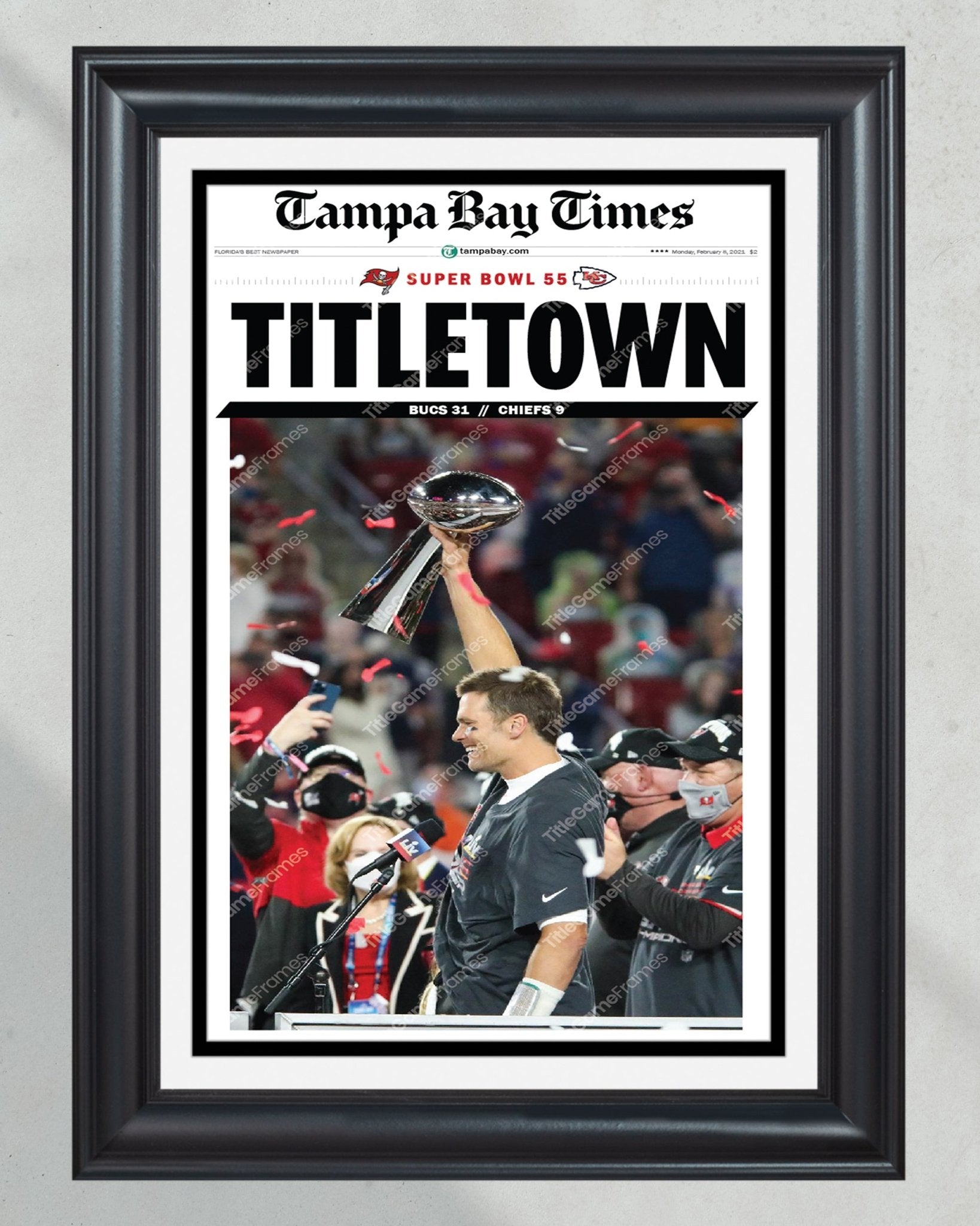 2021 Tampa Bay Buccaneers NFL Super Bowl Champions Framed Front Page Newspaper Print - Title Game Frames