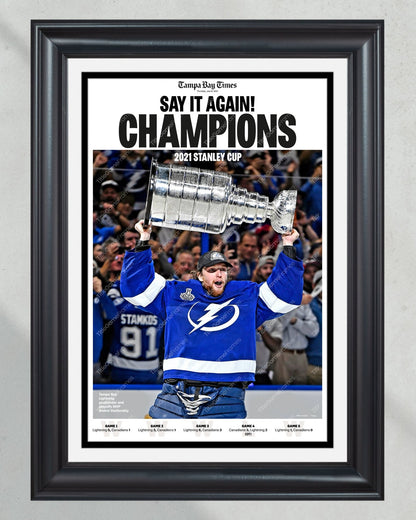 2021 Tampa Bay Lightning Stanley Cup Champions Framed Newspaper Front Page Print - Title Game Frames