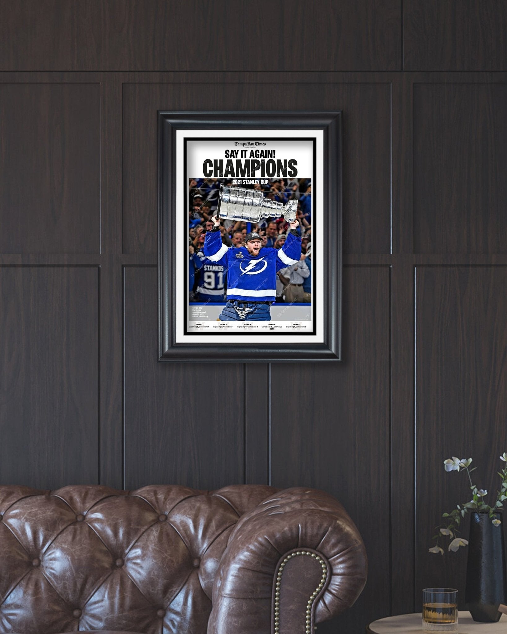 2021 Tampa Bay Lightning Stanley Cup Champions Framed Newspaper Front Page Print - Title Game Frames