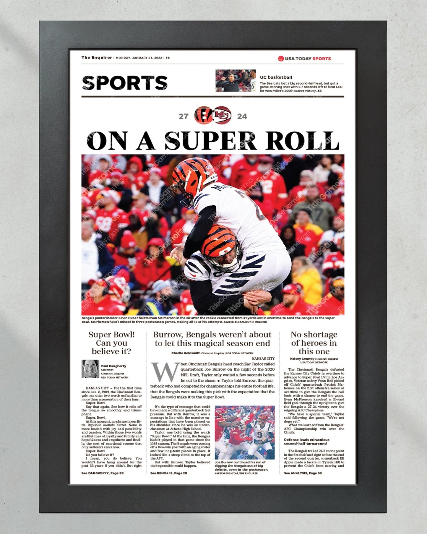 2022 Cincinnati Bengals “On A Super Roll” AFC Championship Framed Front Page Newspaper Print - Title Game Frames