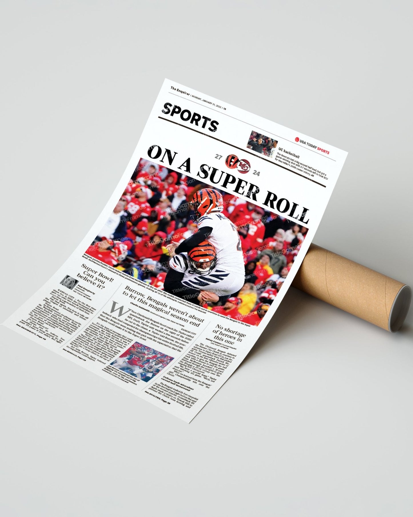 2022 Cincinnati Bengals “On A Super Roll” AFC Championship Framed Front Page Newspaper Print - Title Game Frames