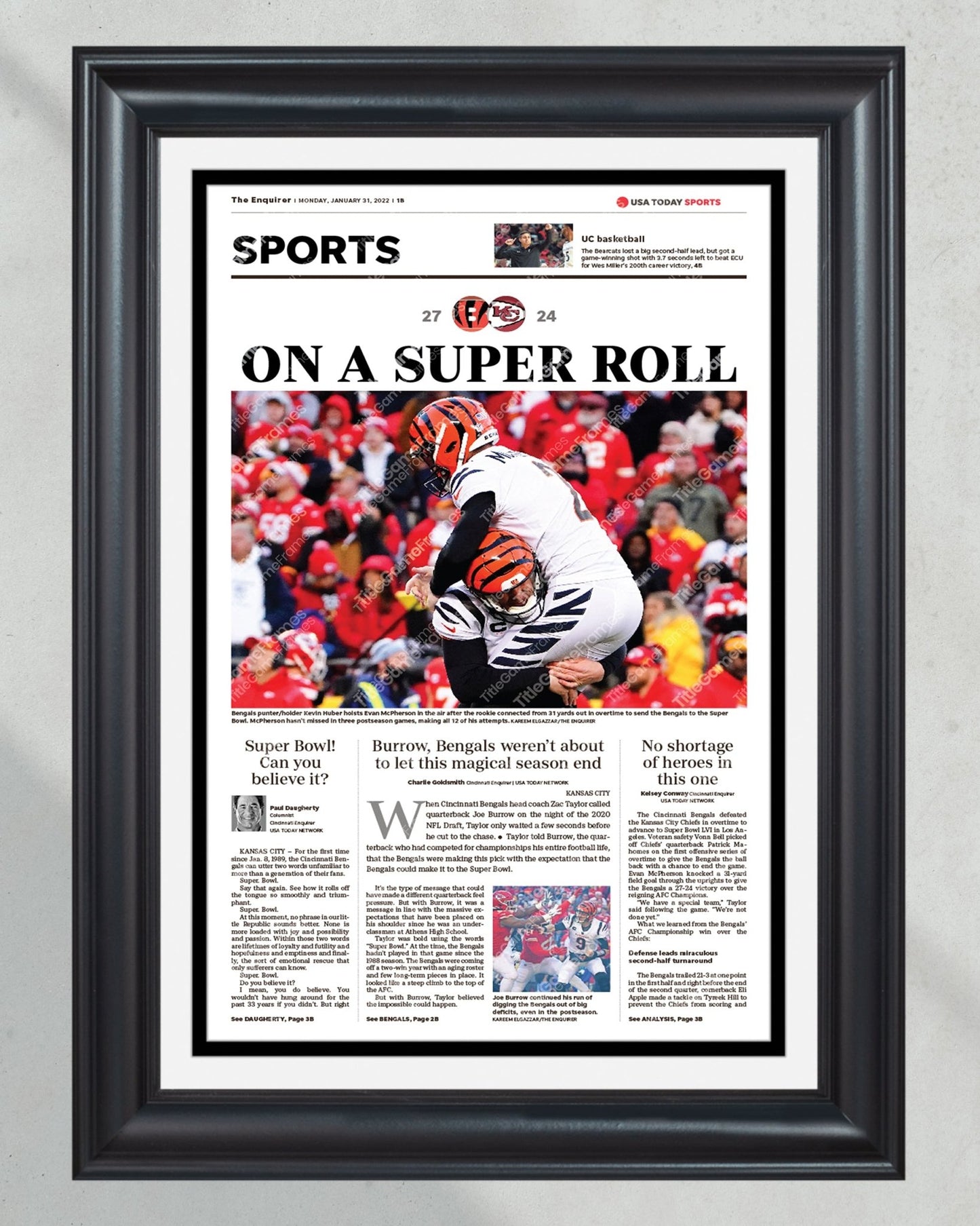 2022 Cincinnati Bengals “On A Super Roll” AFC Championship Framed Front Page Newspaper Print - Title Game Frames