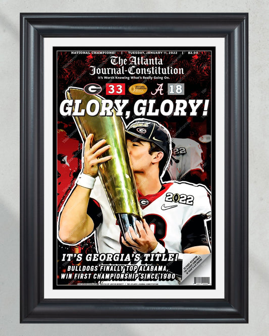 2022 Georgia Bulldogs 'Glory Glory' College Football National Champions Framed Front Page Newspaper Print - Title Game Frames