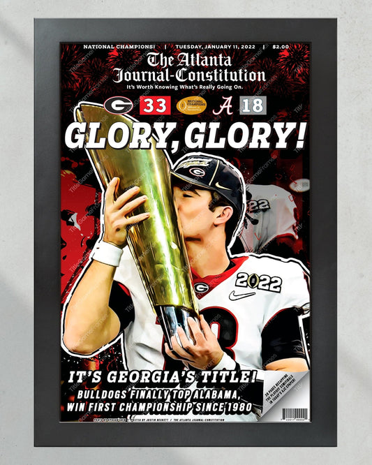 2022 Georgia Bulldogs 'Glory Glory' College Football National Champions Framed Front Page Newspaper Print - Title Game Frames