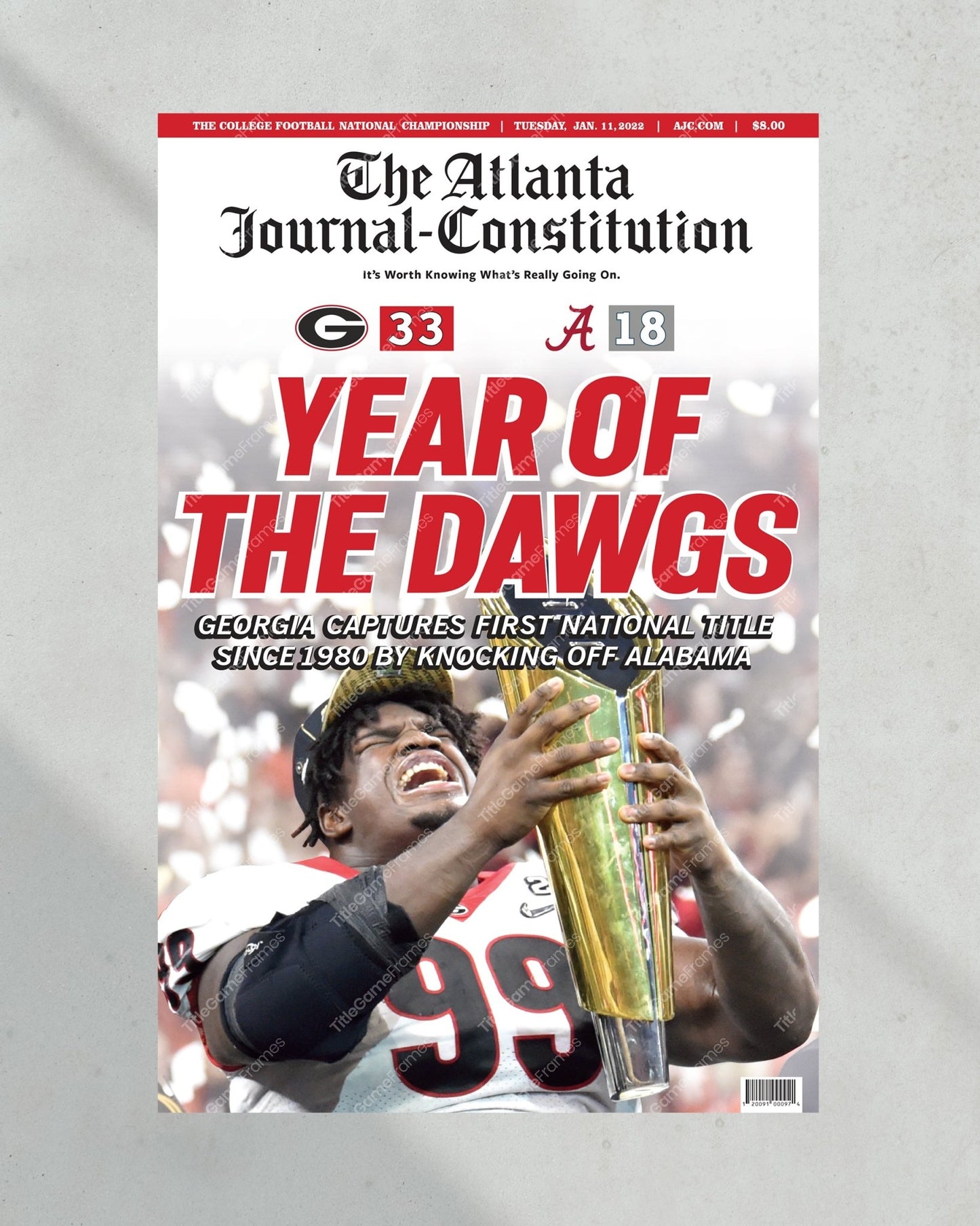 2022 Georgia Bulldogs 'Year Of The Dawgs' College Football National Champions Framed Front Page Newspaper Print - Title Game Frames