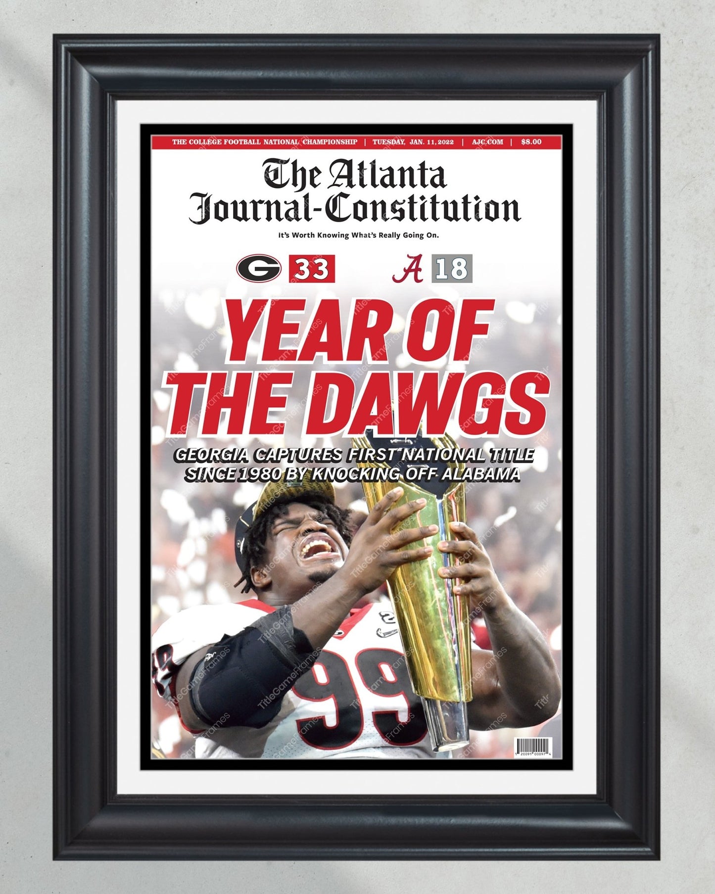 2022 Georgia Bulldogs 'Year Of The Dawgs' College Football National Champions Framed Front Page Newspaper Print - Title Game Frames