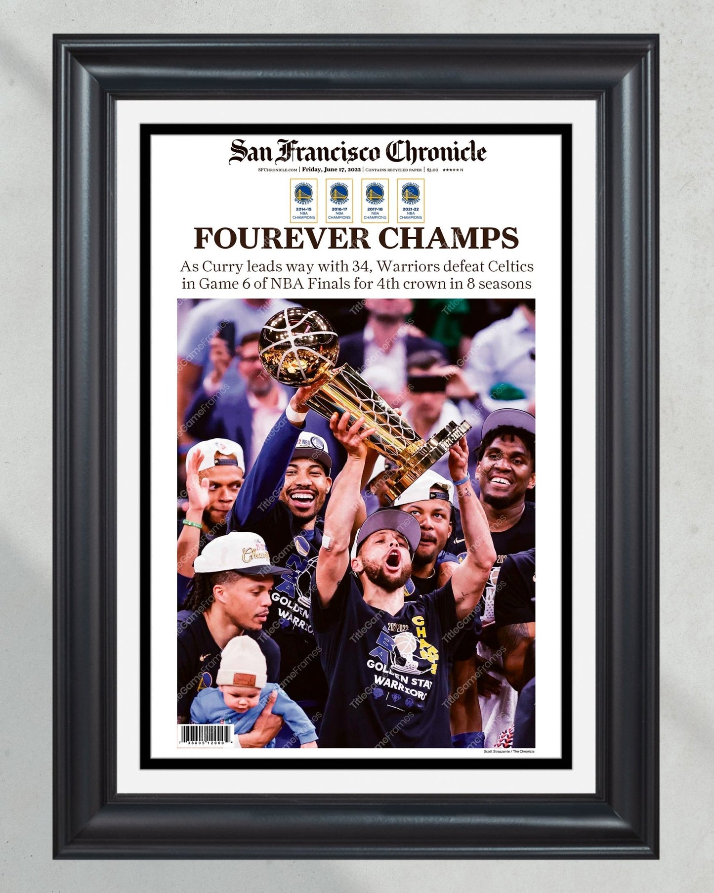 2022 Golden State Warriors NBA Champion Framed Front Page Newspaper Print Steph Curry - Title Game Frames