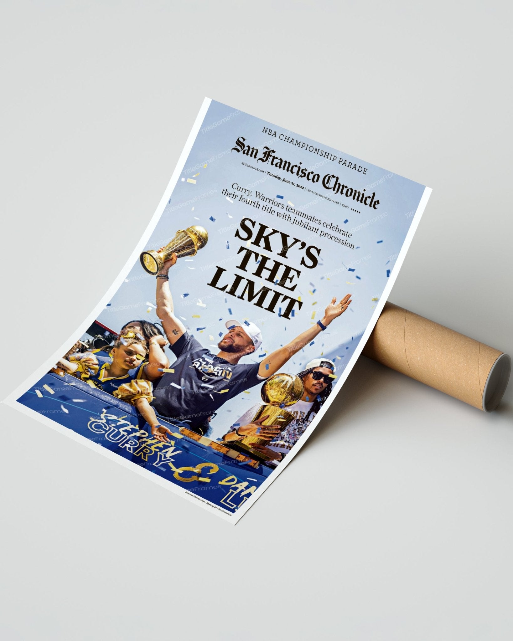 2022 Golden State Warriors “Sky’s The Limit” Parade NBA Champions Framed Front Page Newspaper Print - Title Game Frames