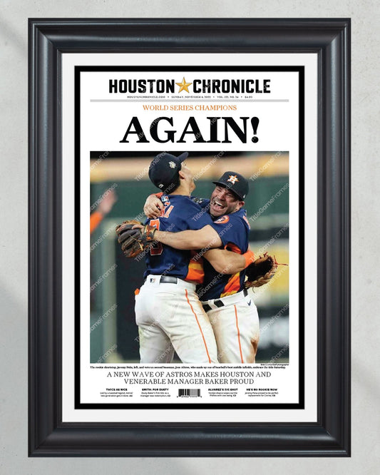 2022 Houston Astros “Again!” World Series Framed Front Page Newspaper Print - Title Game Frames