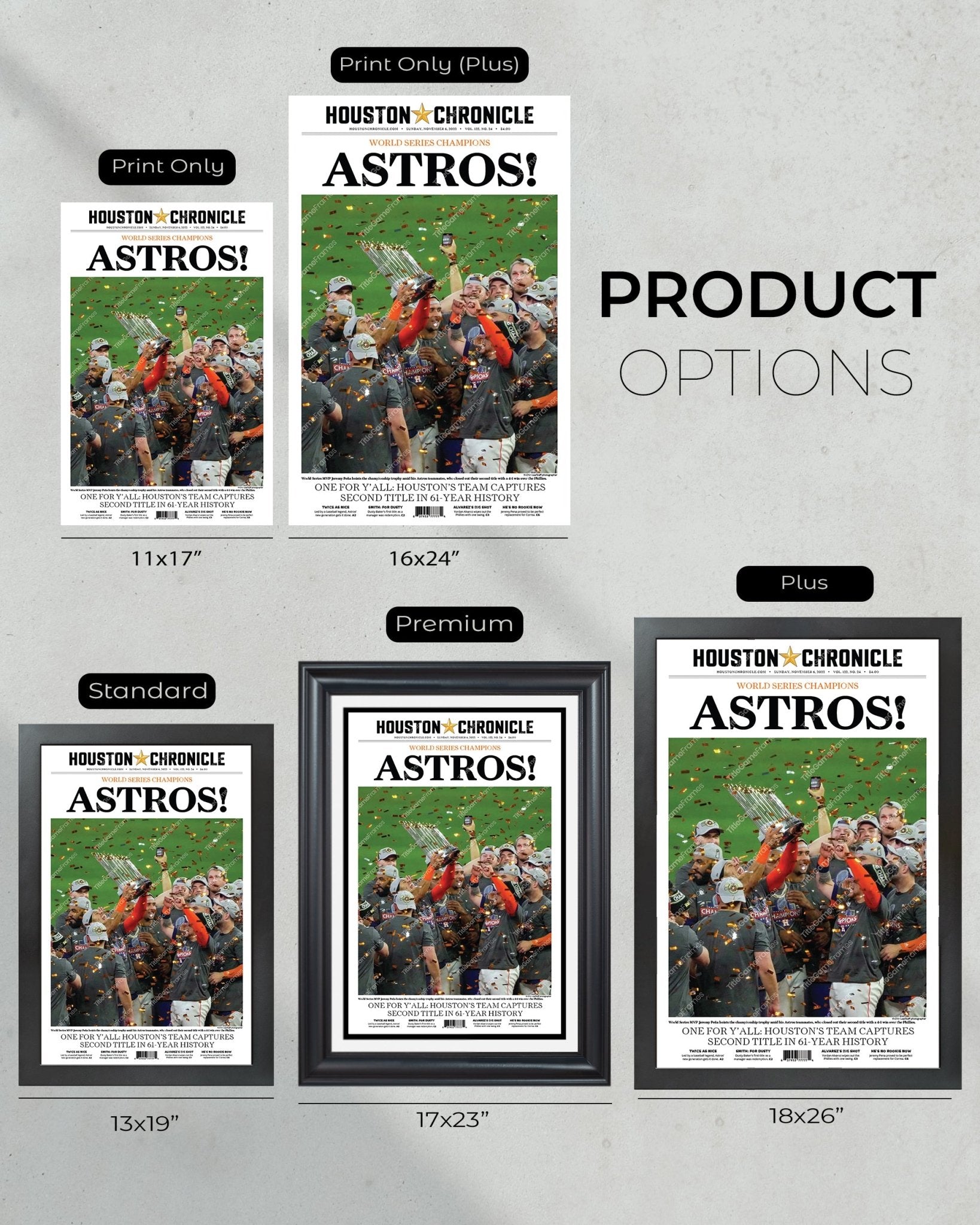 2022 Houston Astros “Astros!” World Series Framed Front Page Newspaper Print - Title Game Frames