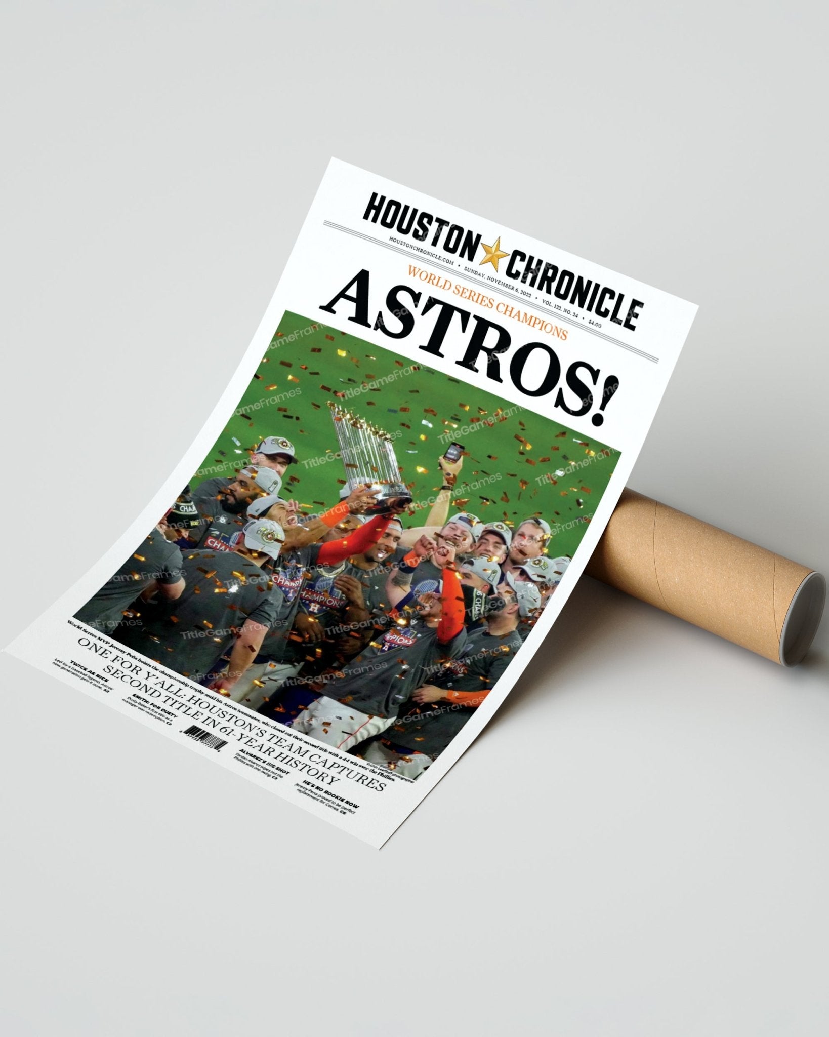 2022 Houston Astros “Astros!” World Series Framed Front Page Newspaper Print - Title Game Frames