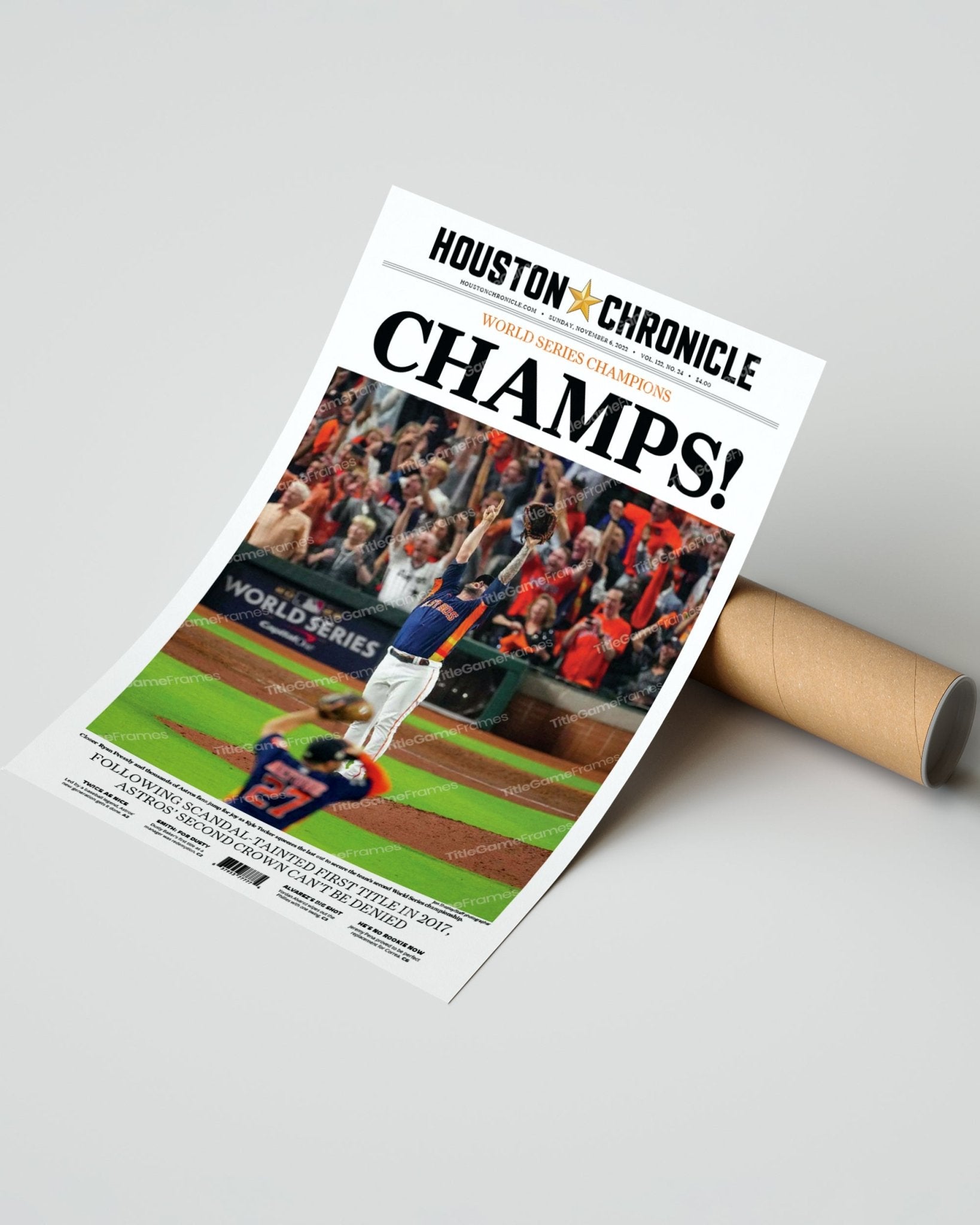 2022 Houston Astros “Champs” World Series Framed Front Page Newspaper Print - Title Game Frames