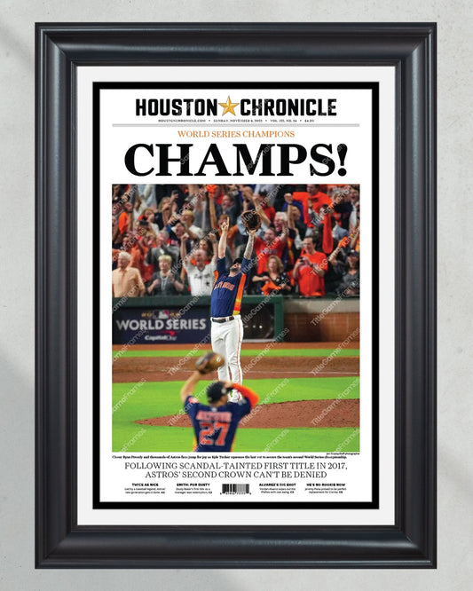 2022 Houston Astros “Champs” World Series Framed Front Page Newspaper Print - Title Game Frames