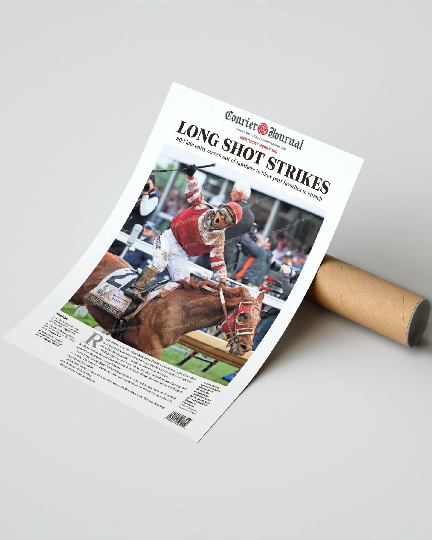 2022 Kentucky Derby Rich Strike Wins The Derby As The Long Shot Framed Front Page Newspaper Print - Title Game Frames