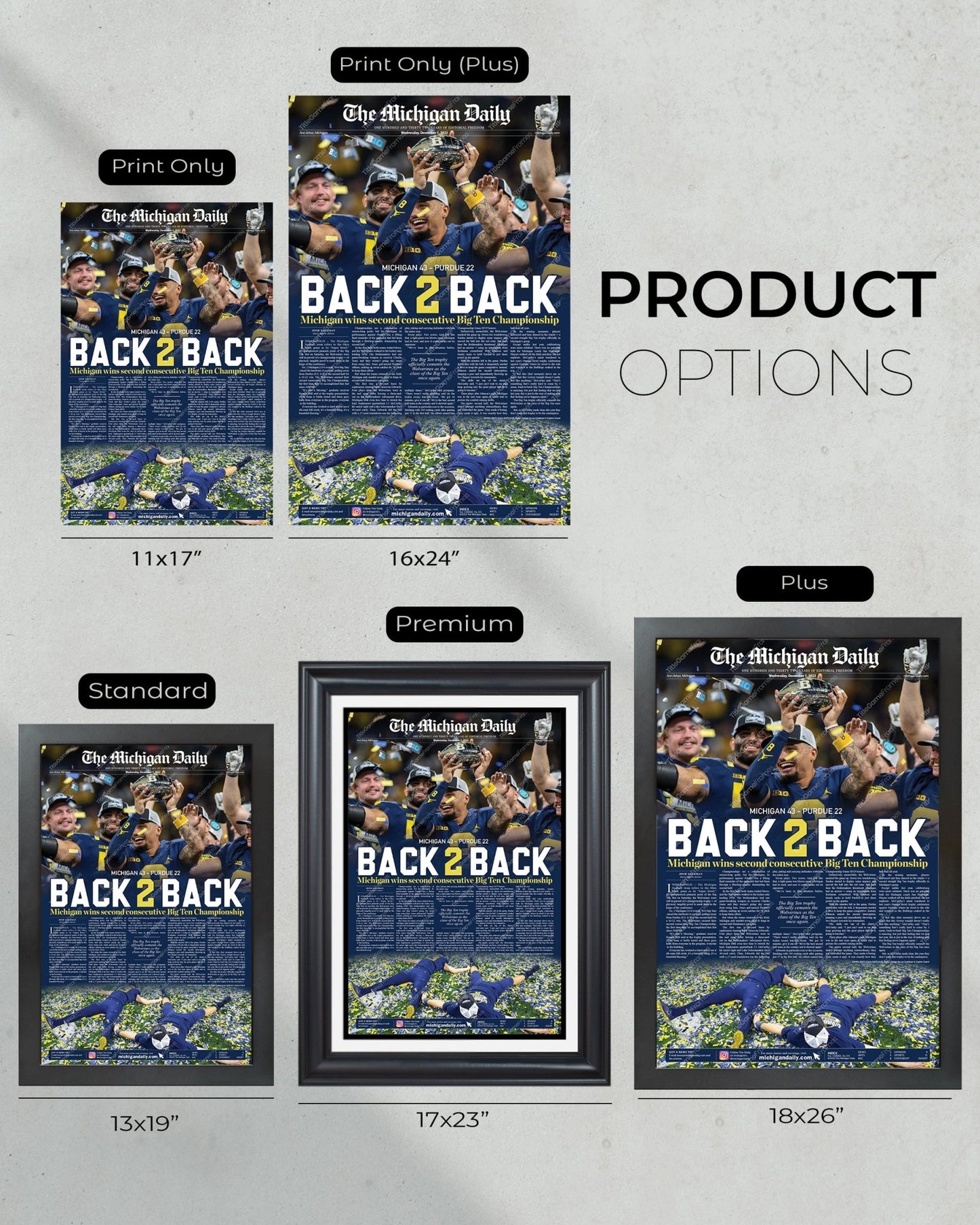 2022 Michigan Wolverines Big Ten Championship: 'Back-2-Back' - Framed Newspaper Print - Title Game Frames