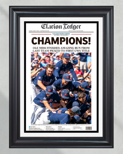 2022 Ole Miss Rebels CWS 'CHAMPIONS!' Clarion Ledger Framed Newspaper - Title Game Frames