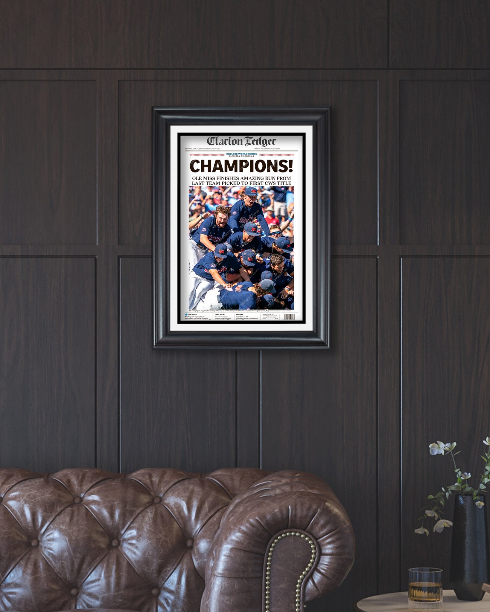 2022 Ole Miss Rebels CWS 'CHAMPIONS!' Clarion Ledger Framed Newspaper - Title Game Frames