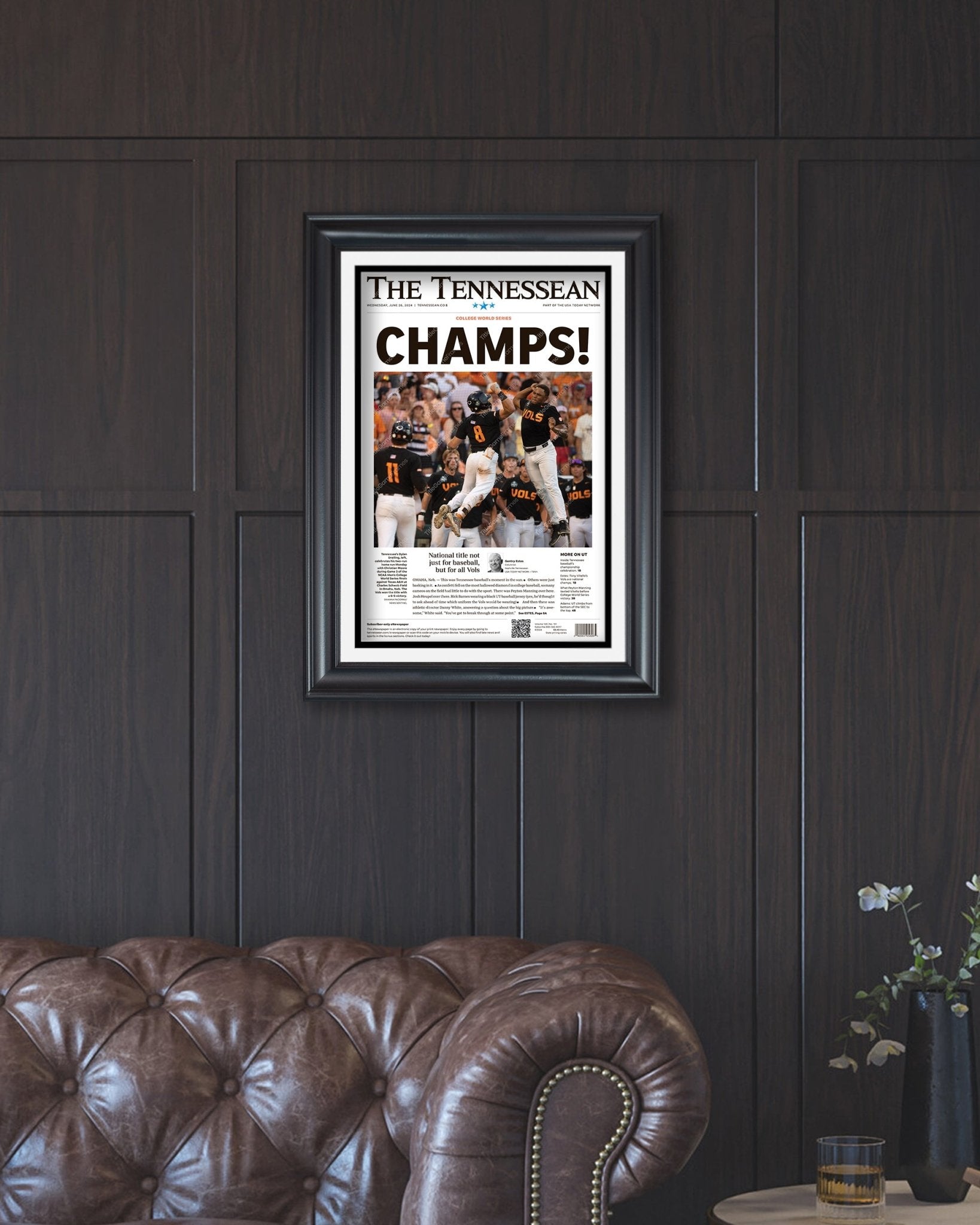 2022 Tennessee Volunteers CWS 'CHAMPS!' Framed Front Page Newspaper - Title Game Frames