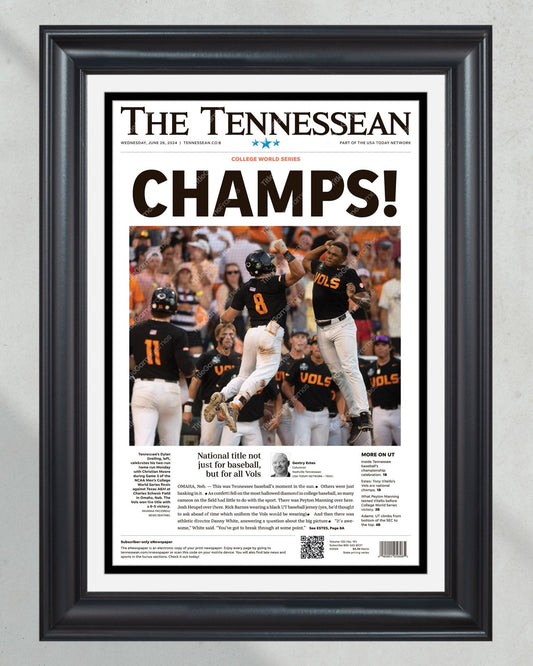 2022 Tennessee Volunteers CWS 'CHAMPS!' Framed Front Page Newspaper - Title Game Frames