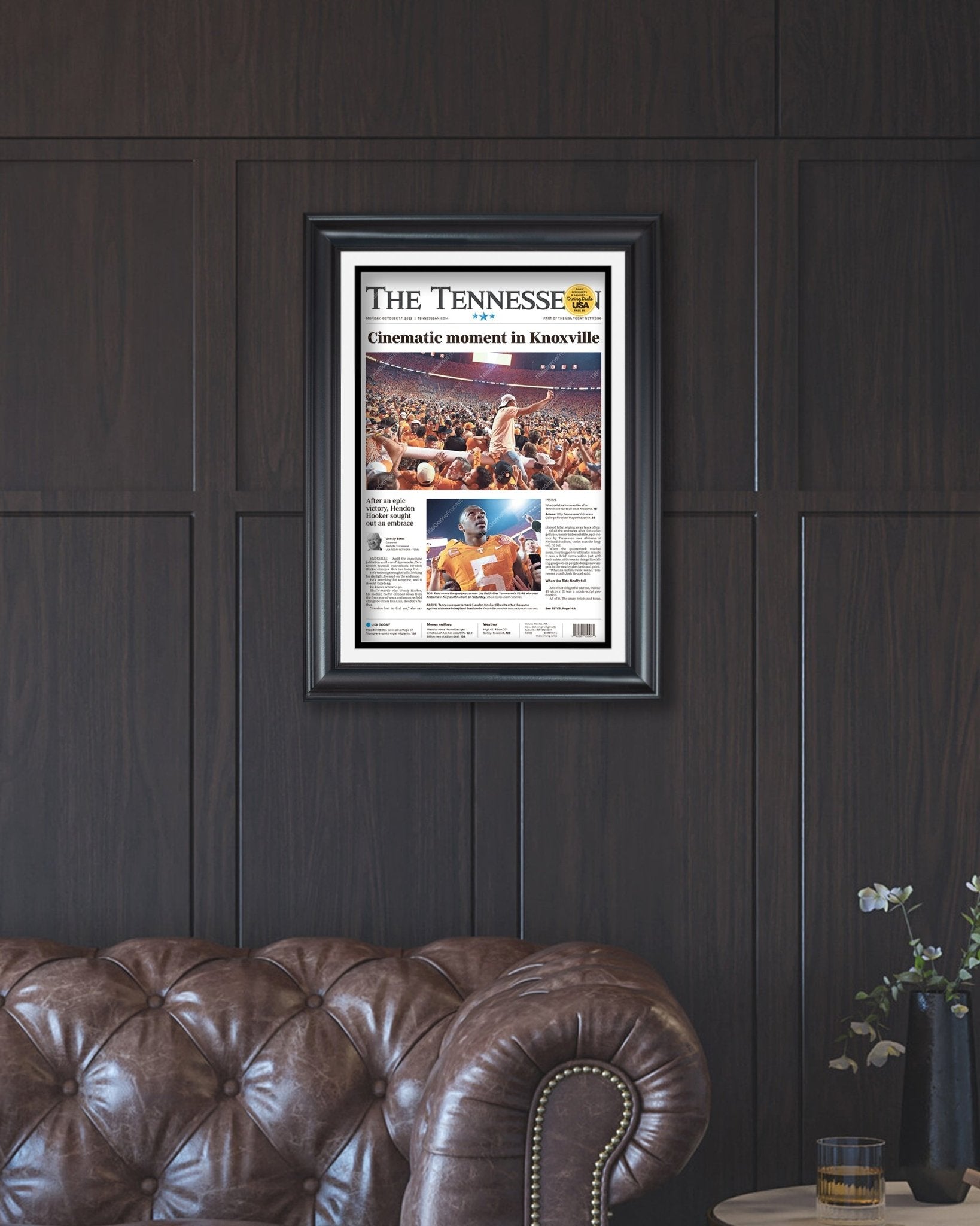 2022 Tennessee Volunteers Upsets Alabama 'Cinematic Moment' Framed Newspaper - Title Game Frames