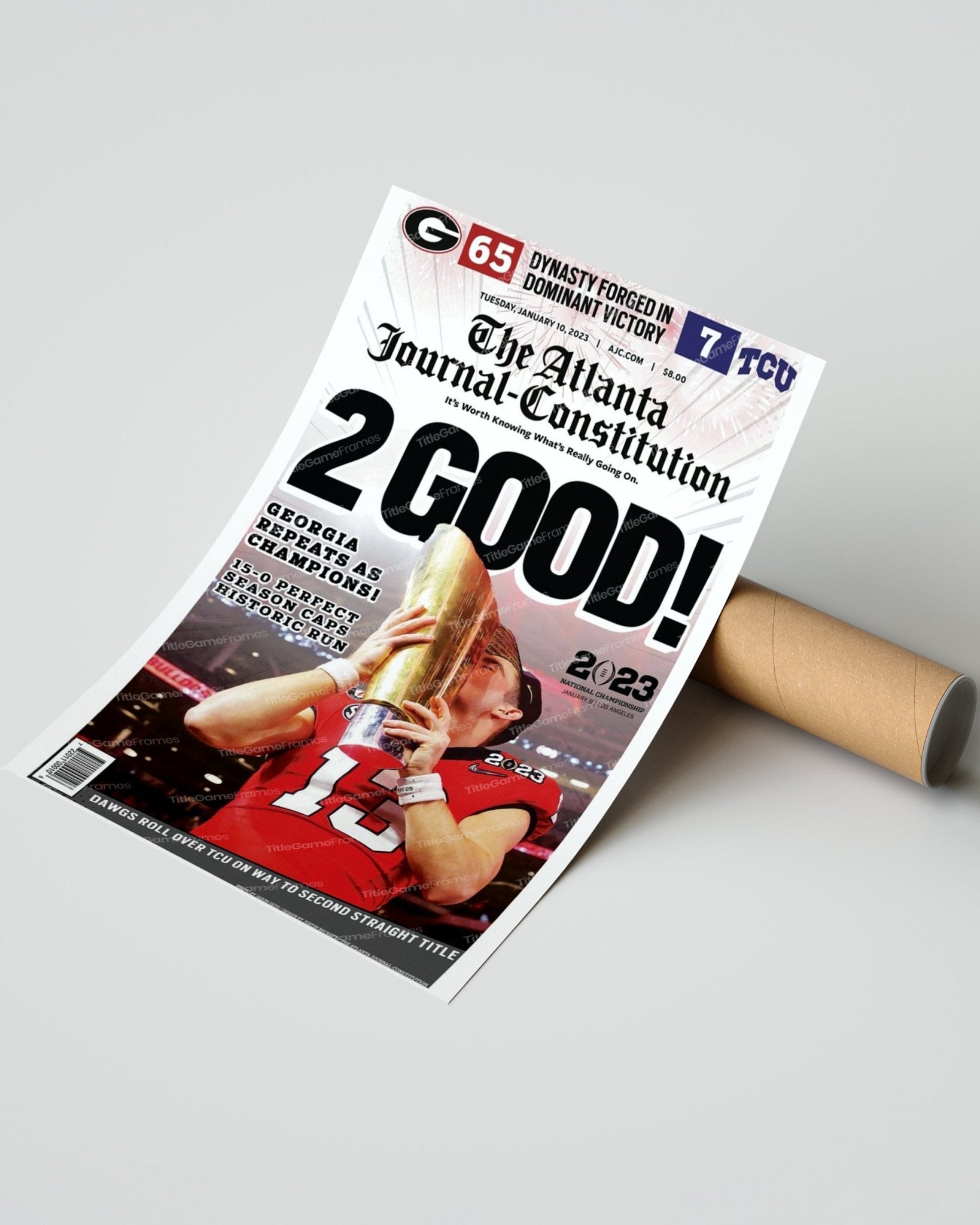 2023 Georgia Bulldogs '2 GOOD!' College Football National Champions Framed Front Page Newspaper Print - Title Game Frames