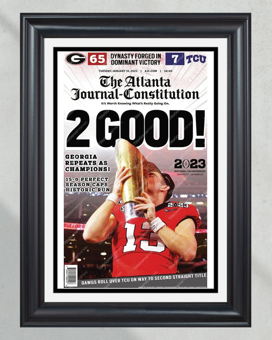 2023 Georgia Bulldogs '2 GOOD!' College Football National Champions Framed Front Page Newspaper Print - Title Game Frames