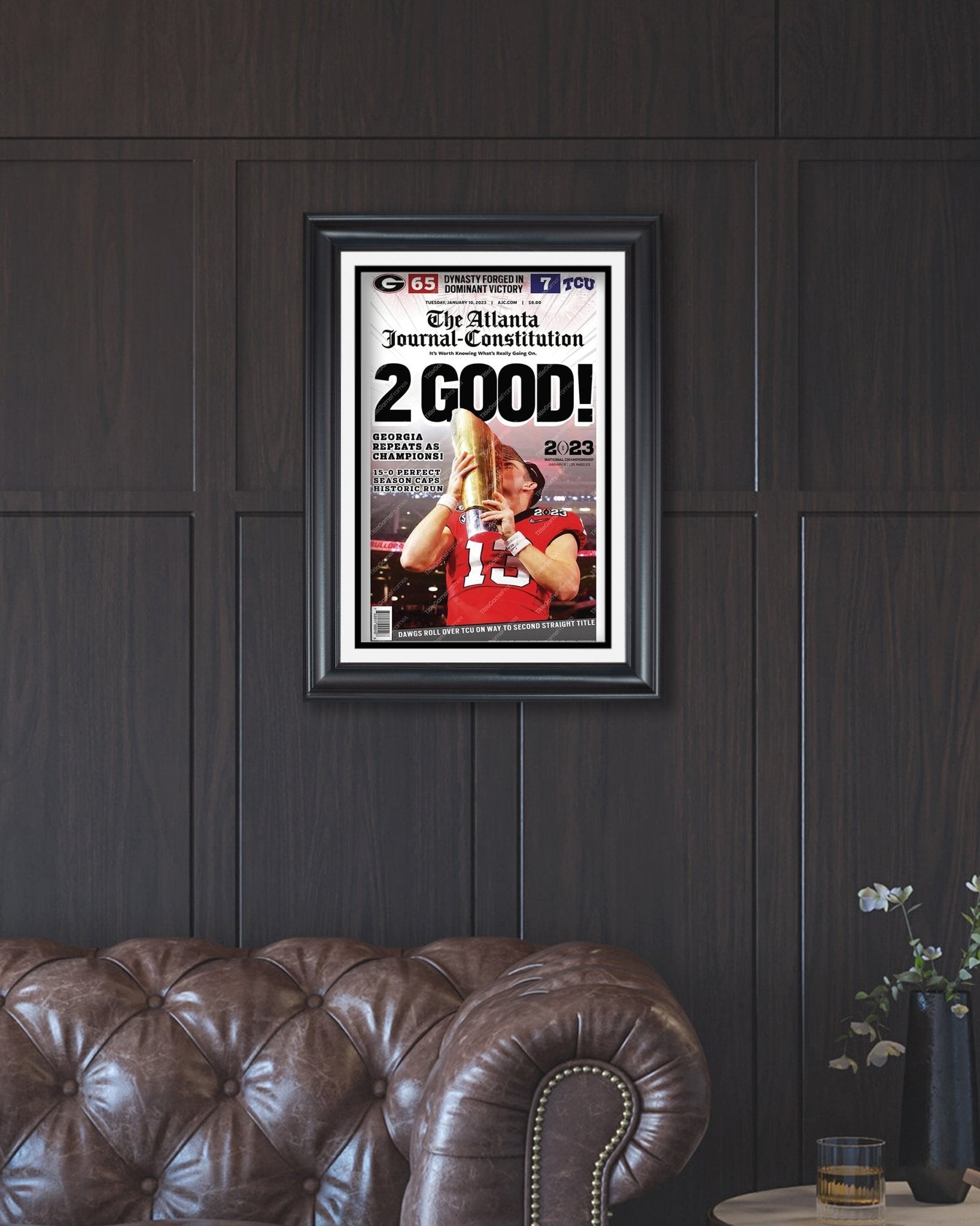 2023 Georgia Bulldogs '2 GOOD!' College Football National Champions Framed Front Page Newspaper Print - Title Game Frames