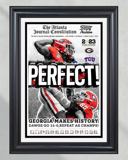 2023 Georgia Bulldogs 'PERFECT' College Football National Champions Framed Front Page Newspaper Print - Title Game Frames